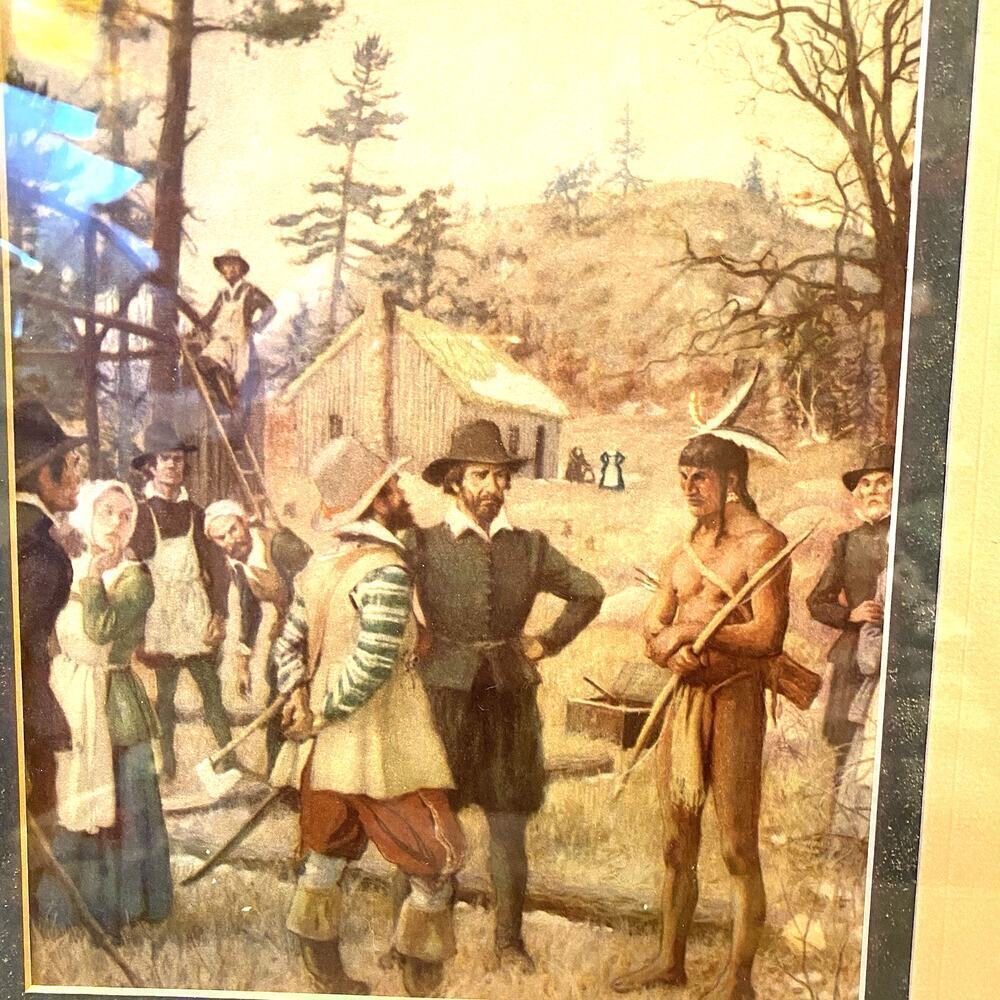 VTG Samoset Bids Pilgrims Welcome Plymouth PM Miami FL Florida Art print Frame
